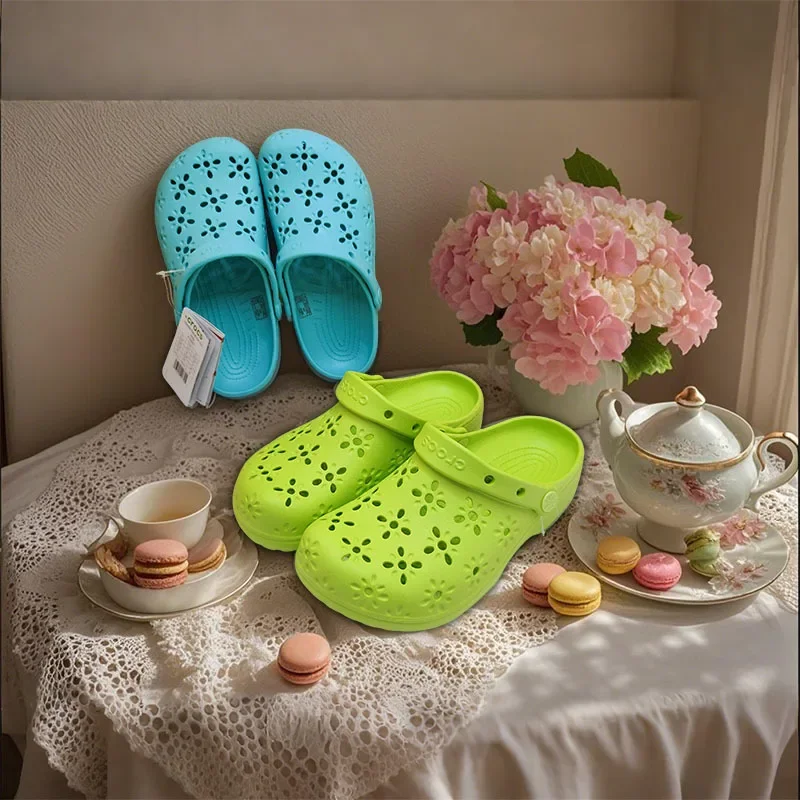 Cross Flower Stamen Hole Shoes Star Baotou Eva 2025 New Outer Wear Breathable Beach Half-Slip Sandals
