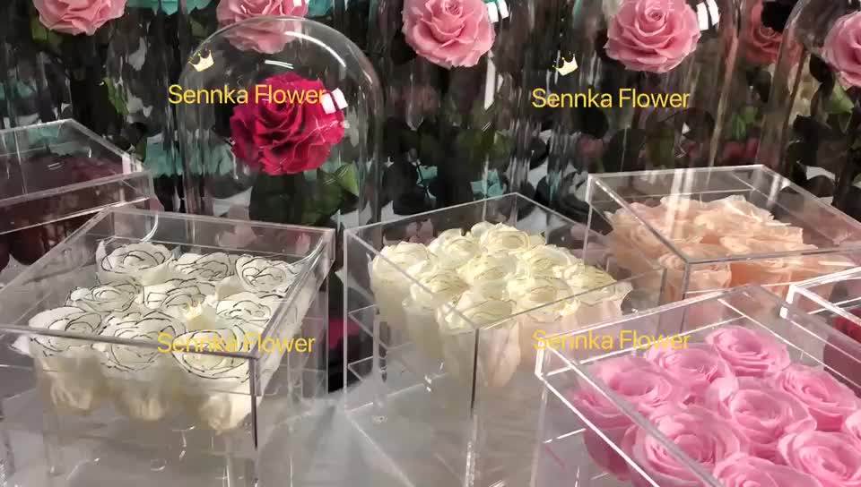 Cheap Fresh Eternal Rose Preserved Flowers In Acrylic Box For Valentine
