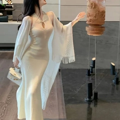 新中式盤扣改良旗袍連衣裙女春季針織裙子溫柔風無袖修身魚尾長裙