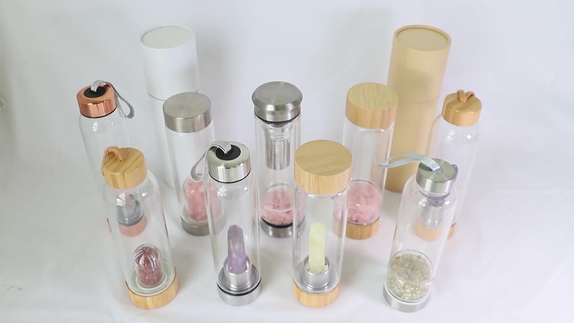 Custom Luxury 550ml Gem Stone Gnergy Infused Glass Crystal Water Bottle