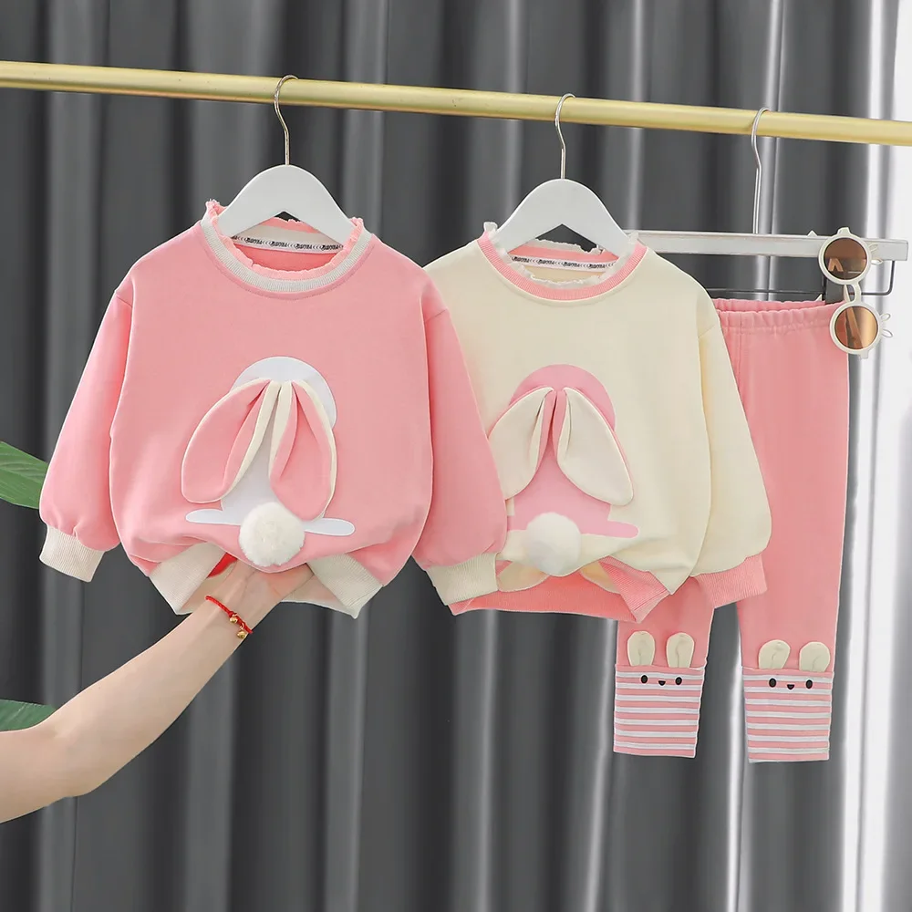 Baby Girl Cute Ear Sweatshirt Cartoon Long Sleeve Leggings suit New 0-4 Years Old Baby Girl Two-Piece Set