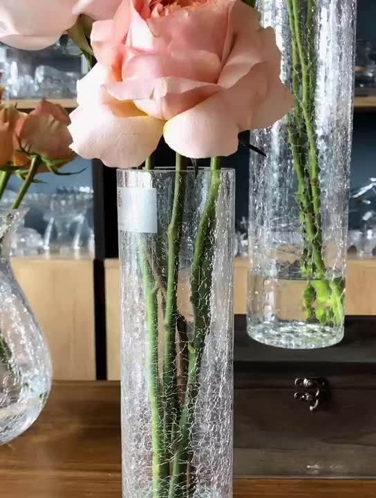 Hand Blown Classical Tall And Thin Flower Vase Clear Glass Ice Crack Glass Cylinder Vase Buy