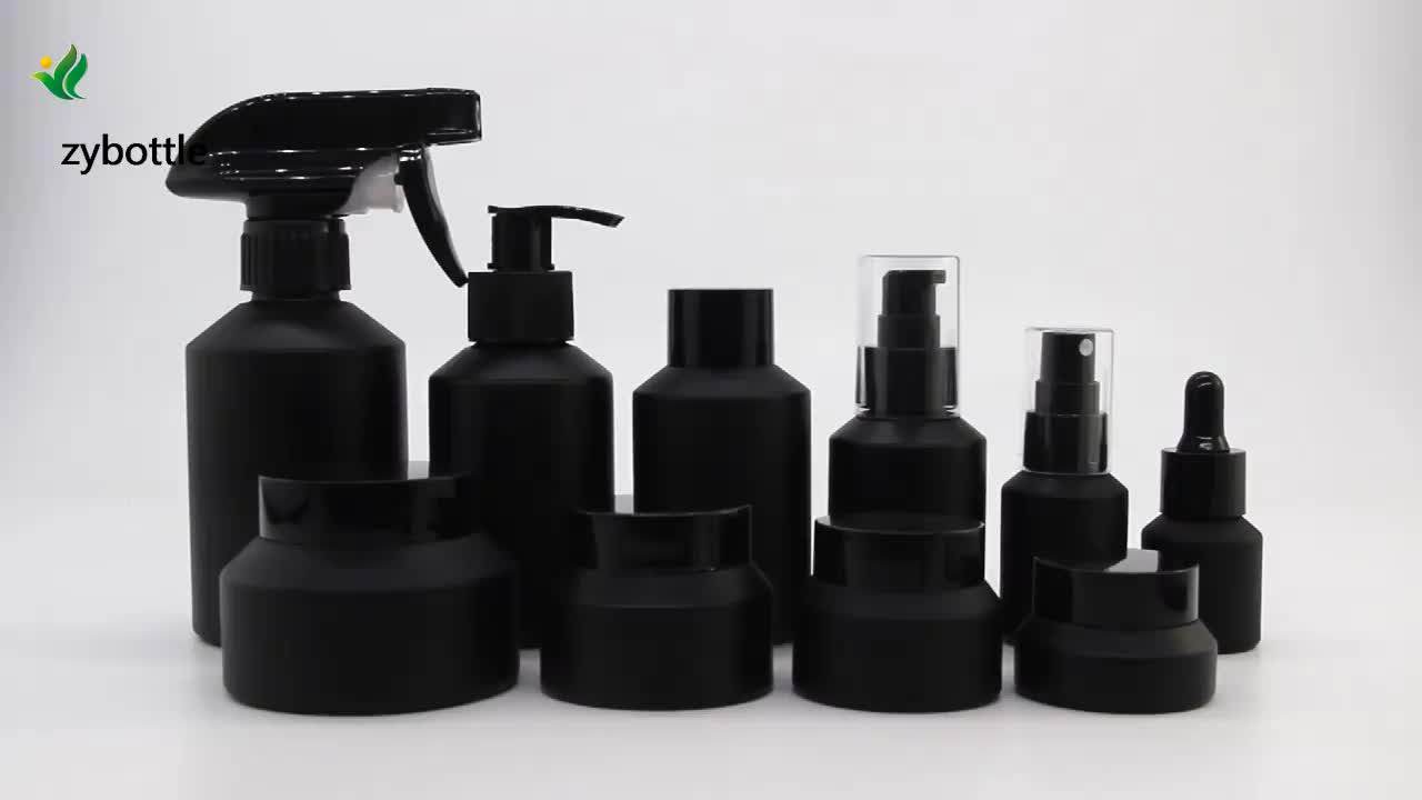 Matte Black 200ml Skincare Empty Pump Glass Bottle Glass Cosmetic Pump