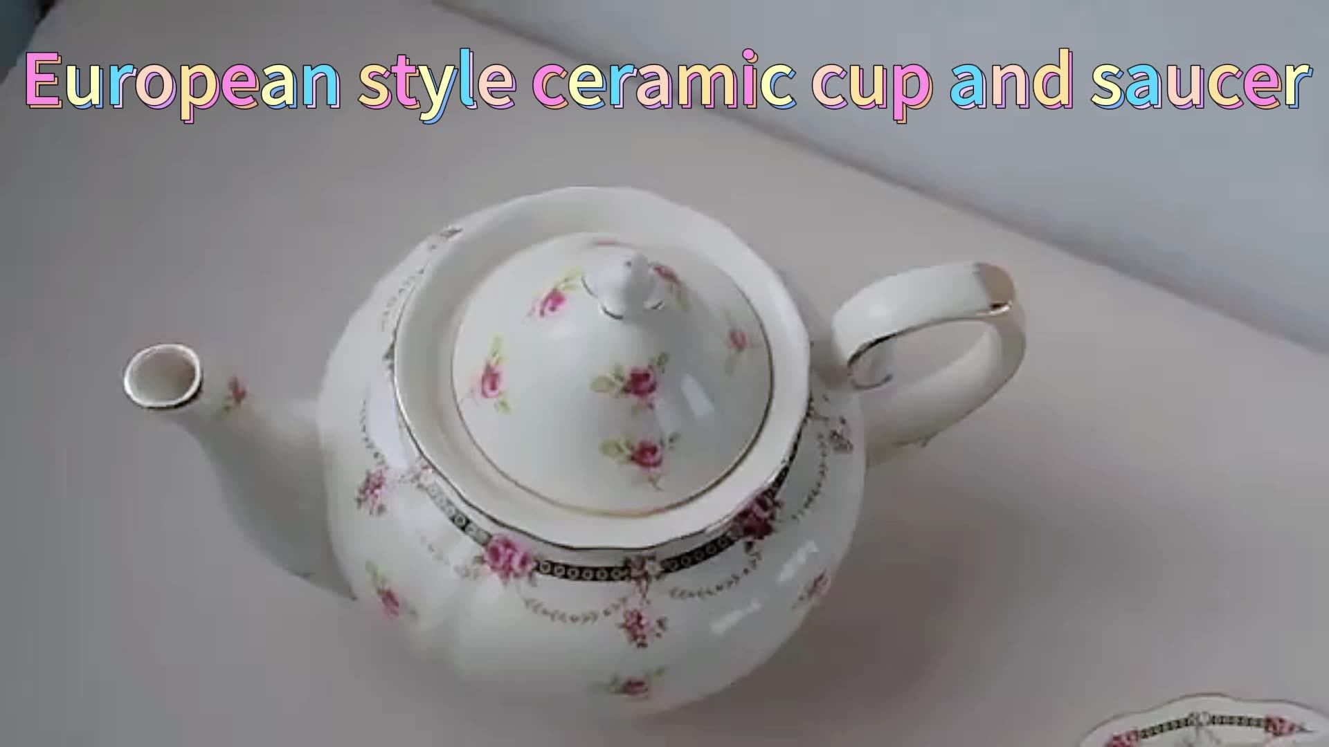 Wholesale Luxury Teacups Flowered Decal Porcelain Ceramic Gold Rim