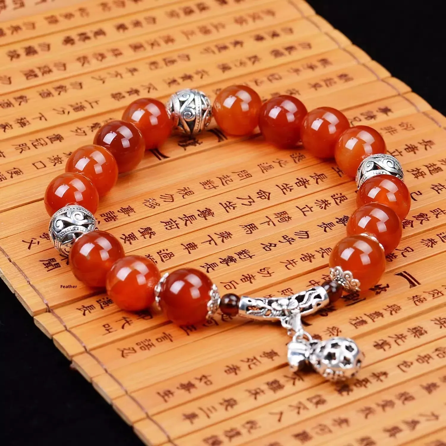 Car pendant wholesale agate beads block bead flower Tibetan silver beads car interior supplies 98 grams