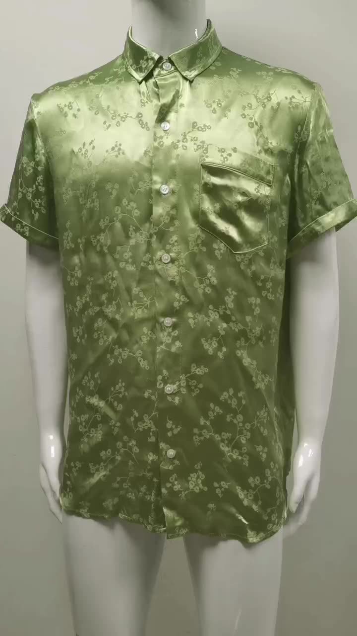 Custom Thick Silk Satin Floral Printed Button Down Shirt Style