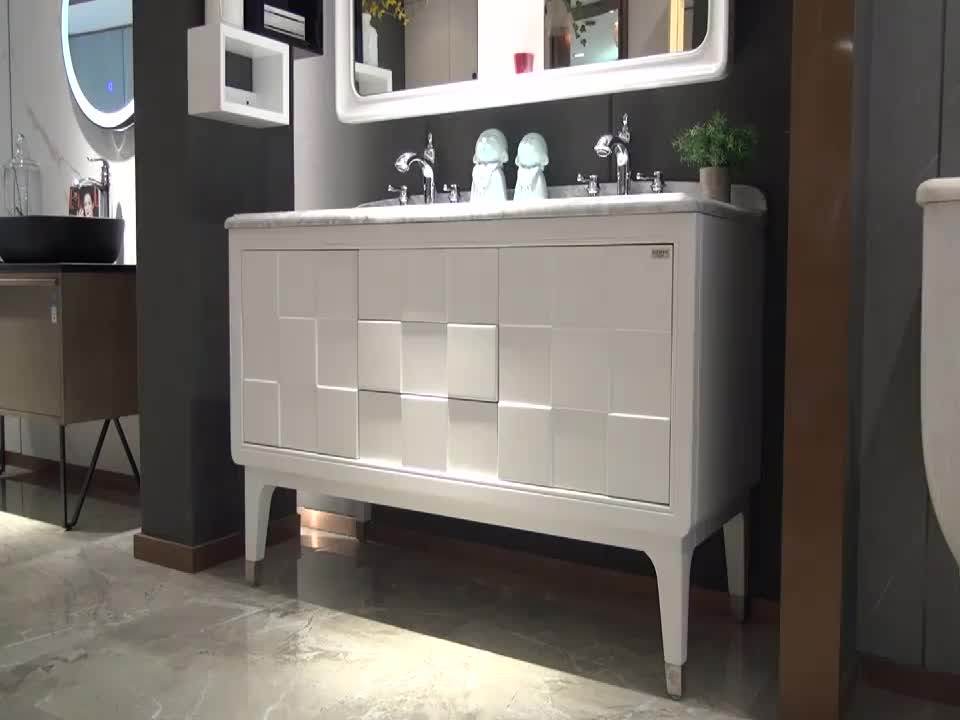 Purefine White Waterproof Double Sink Solid Wood Used Bathroom Vanity