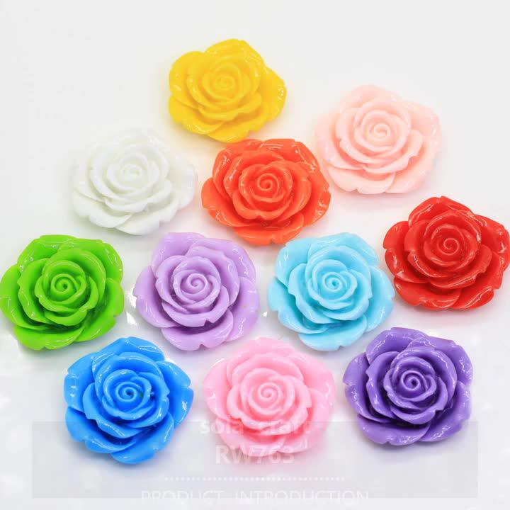 42*40mm Flat Back Resin Rose Flower Cabochons Resin Rose Flower Embellishment Resin Flatback