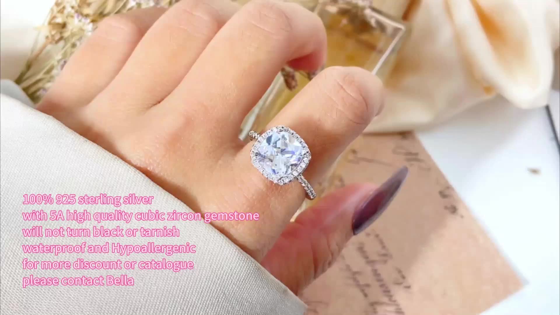 FOXI Pure 925 Silver Rings Fashion Crystal Engagement Ring for