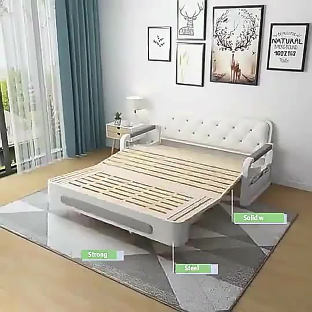 Modern Wooden Folding Chair Sleeper Three Seat Sofa Bed Living Room