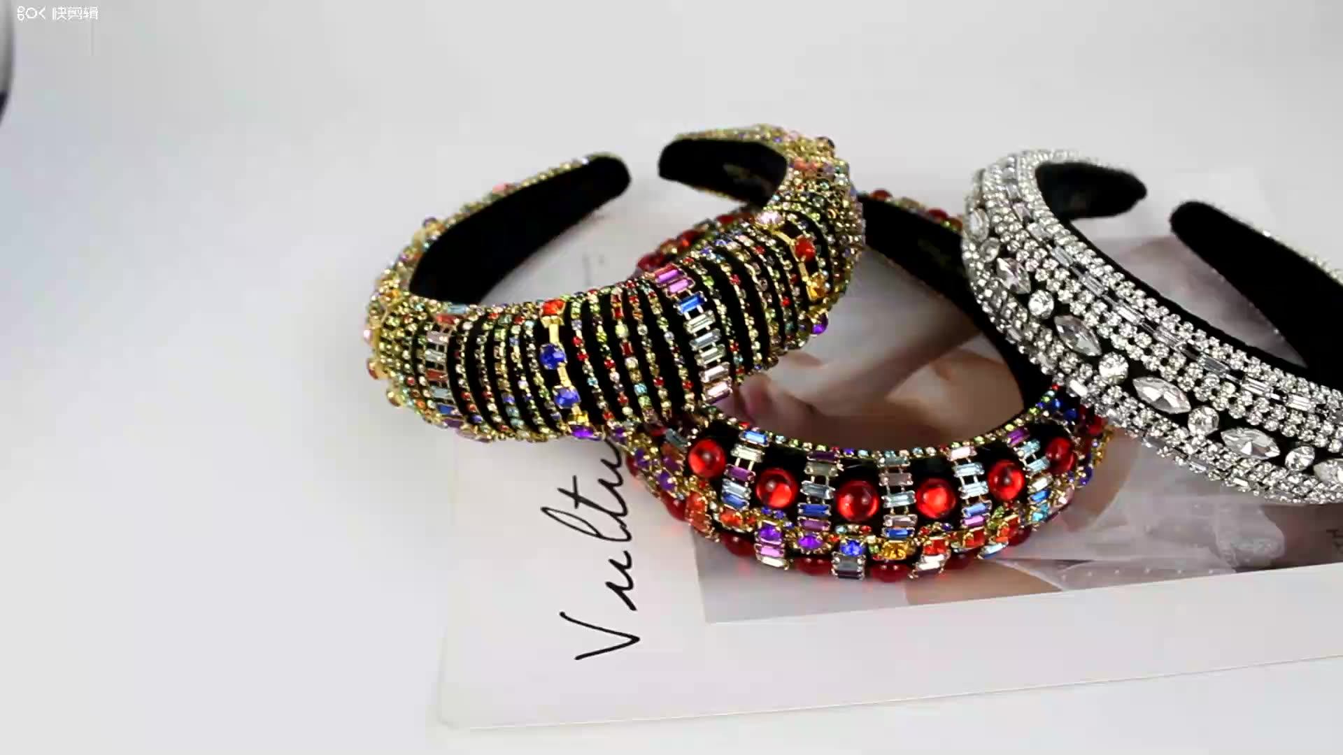 Genya Red Crystal Headband Women Thick Padded Headbands Rhinestone