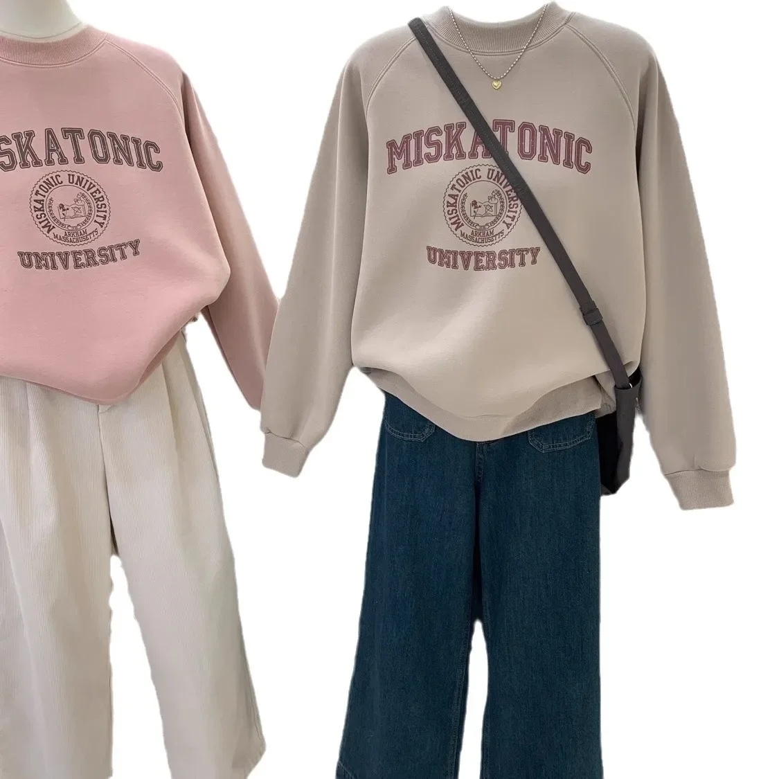 Women's American-style round neck hoodie for spring and autumn, 2025 new arrival, great for layering under winter clothing, long-sleeved top