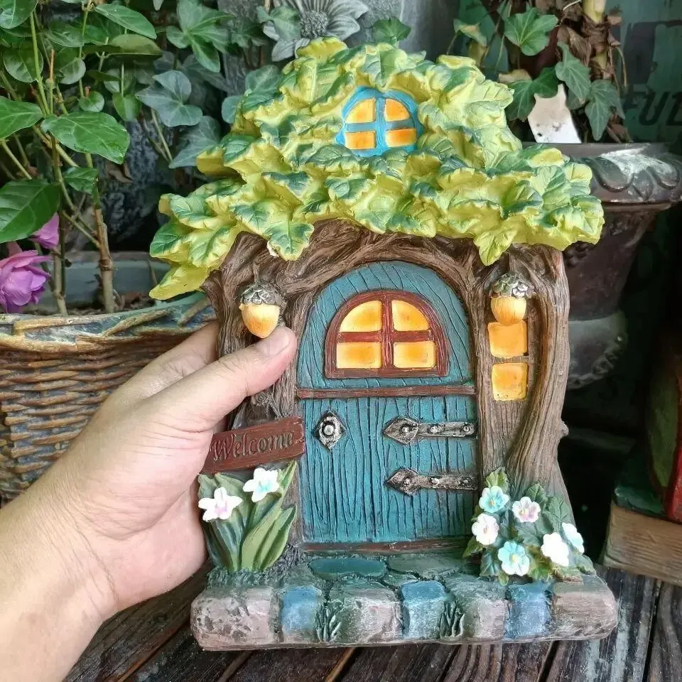 Fairy House 童話門牌樹脂擺件精靈房屋雕像園藝公園裝飾工藝品