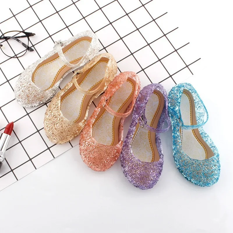 Cross-border Summer Frozen Snowfield Aisha Girls Princess Shoes Cinderella Crystal Shoes Children High Sandals