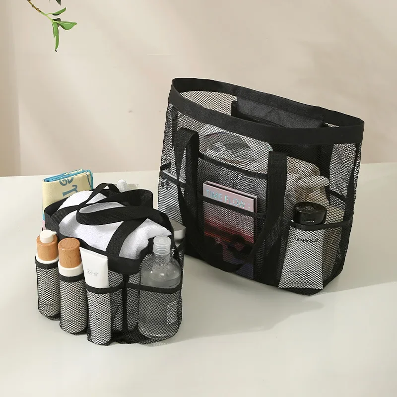 Mesh beach bag large capacity 8-pocket clothing swimsuit storage bag portable travel mesh storage bag toilet bag
