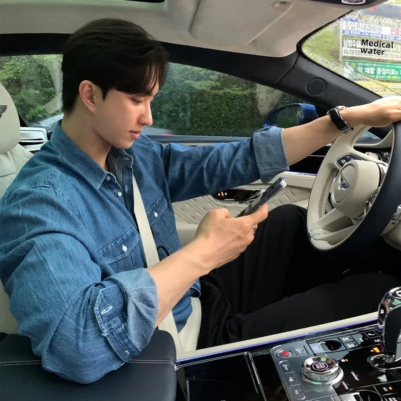  retro denim autumn blue shirt, Korean style