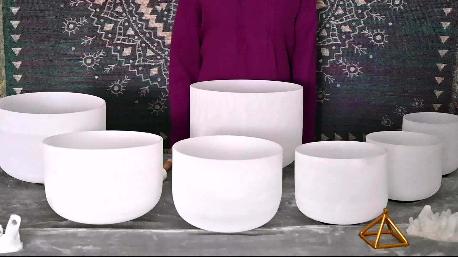 Wholesale Chakra Design White Quartz Crystal Singing Bowl Frosted