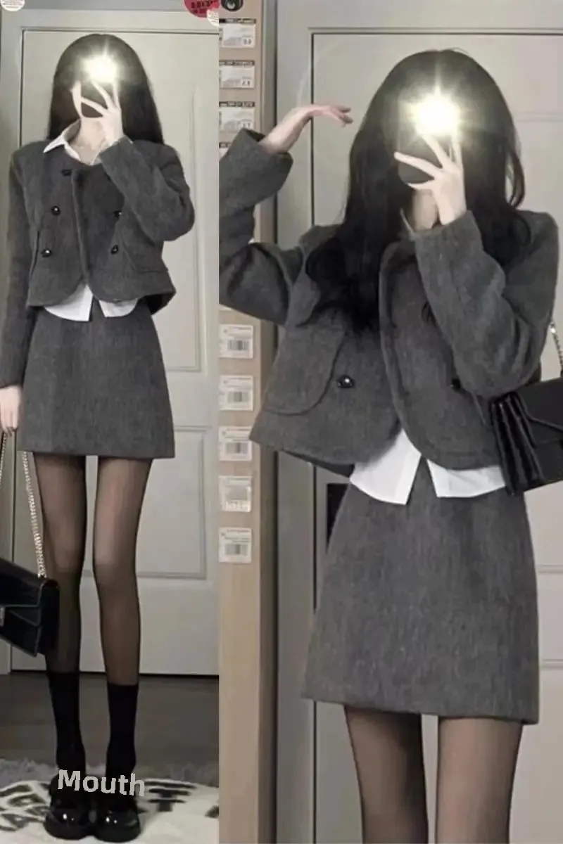 High-end Chanel style two-piece suit skirt 2023 autumn and winter New elegant slimming Korean fashion suit women