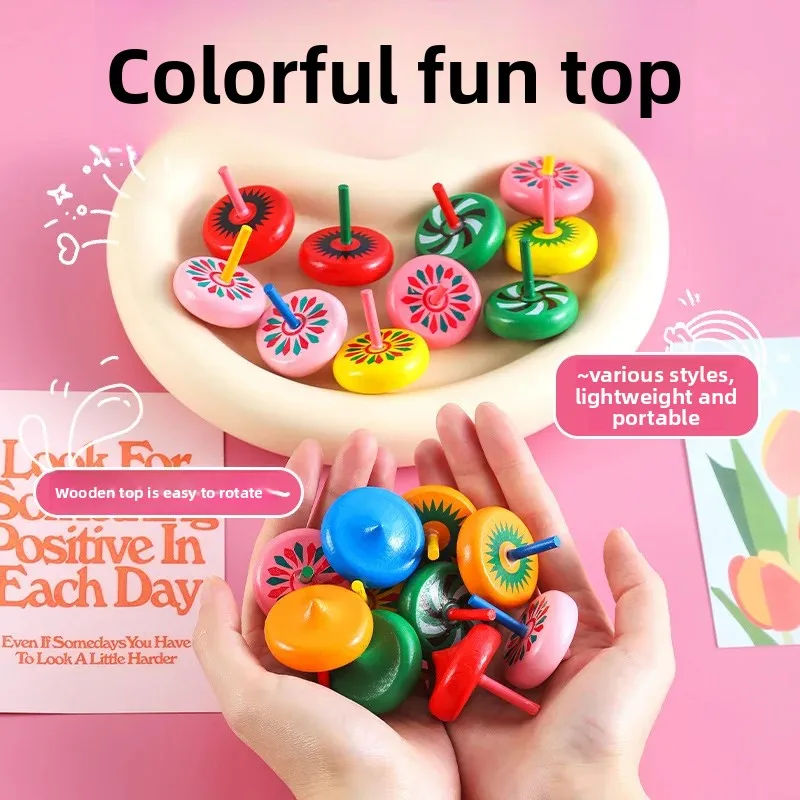 Wooden Mini Spinning Top, Desktop Stress-Relief Wooden Toy, Rainbow Mini Spinning Top Promotional Gift, Wholesale from Manufacturer