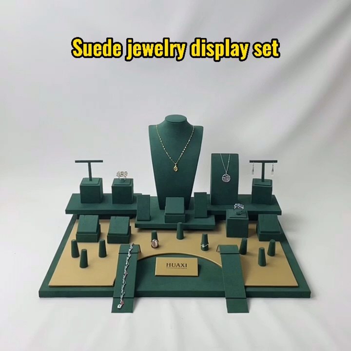 High Quality Wooden Jewelry Display Dark Grey Suede Jewelry Display