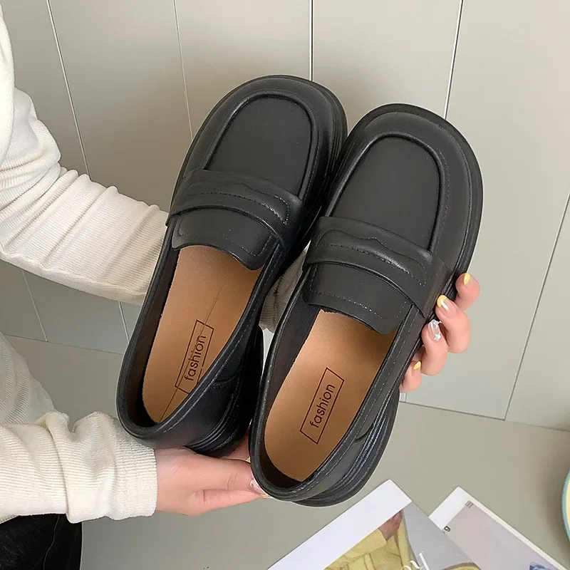 Thick-soled college British-style small leather shoes women's 2025 new spring and autumn one-step Mary Jane loafers single-layer shoes