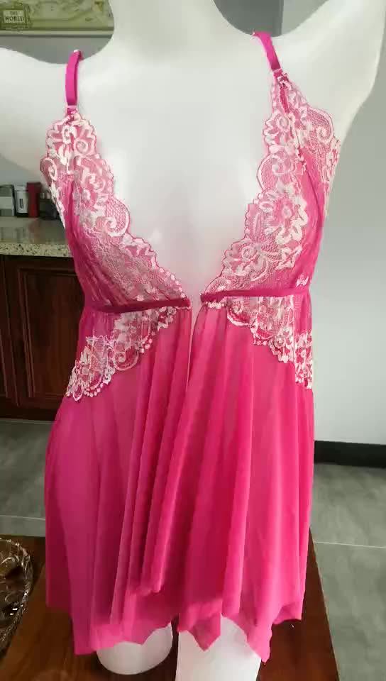 Women Lace Lingerie Front Open Sleep Wear Babydoll V Neck Nightwear