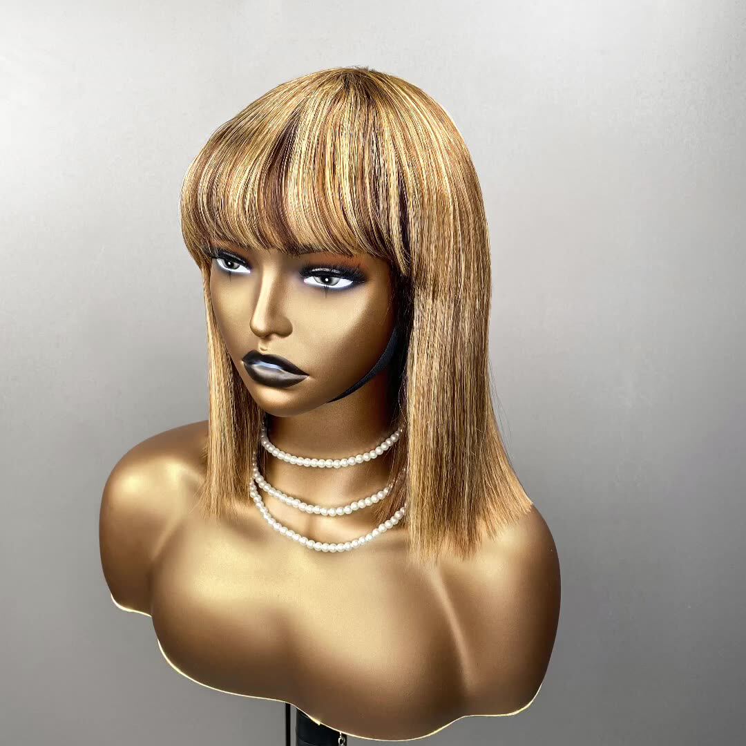 Highlight Ombre Short Straight Bob Wig with Bangs