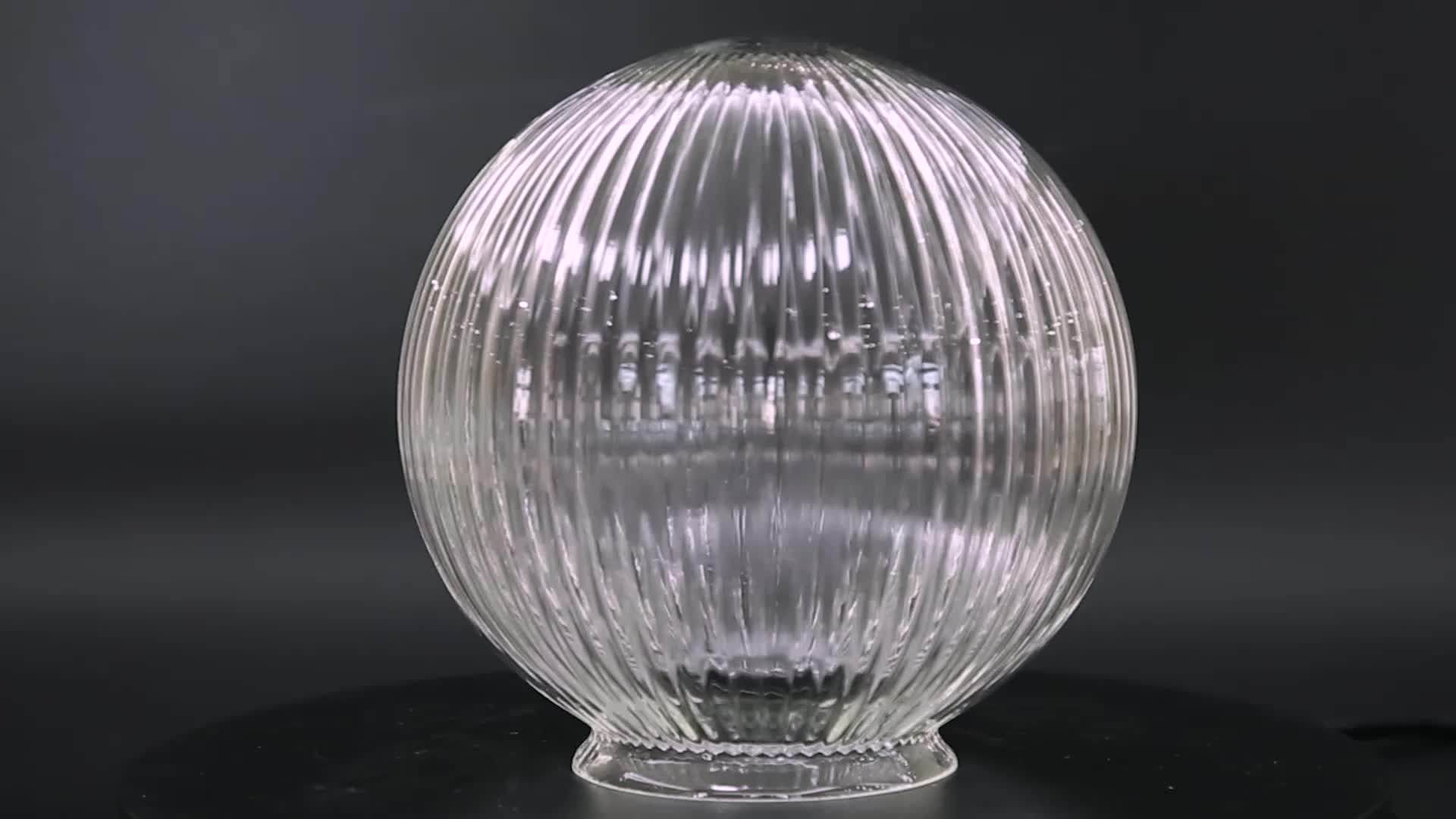 Blown Round Clear Glass Ribbed Globe Lamp Shade Pendant Lighting Cover