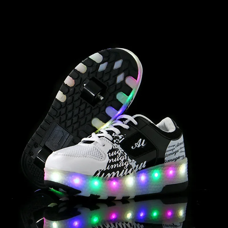 Shoes Supply Mesh Breathable Luminous Shoes Lights Shoes Children's Two-wheel Heuid Shoes Teenager Trend Skating Skate Shoes