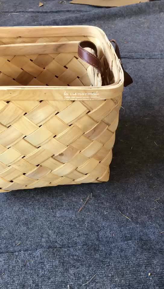 Set Of 3 Woven Wooden Chip Storage Baskets For Harvest Buy Storage
