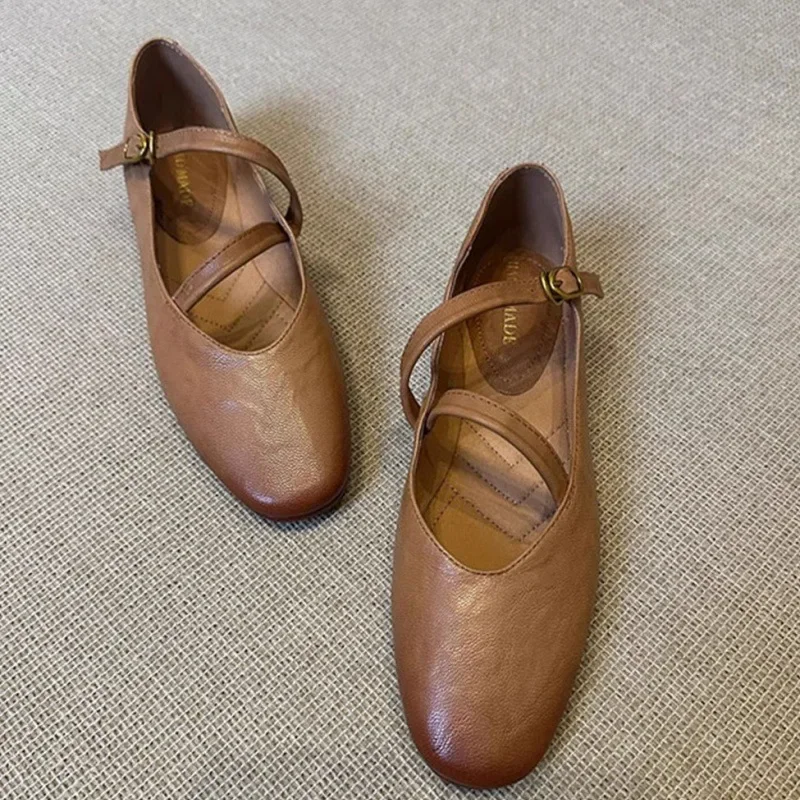 Retro autumn universal Mary Jane shoes made of soft leather flat
