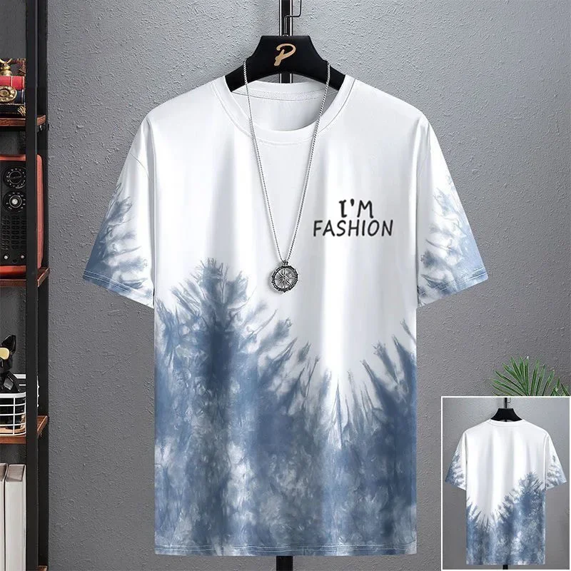 Ice silk short-sleeved T-shirt men's summer 2024 new trendy student teenager half-sleeved men's ice-sensing ink-splashed t-shirt