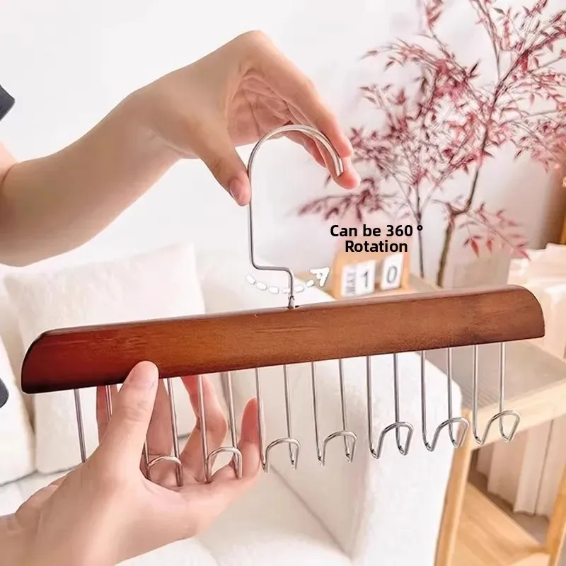 8-Hook Wooden Hanger with Multiple Hooks for Home Dormitory Use, Suitable for Hanging Underwear and Pants, Multifunctional Solid Wood Eight-Hook Hanger