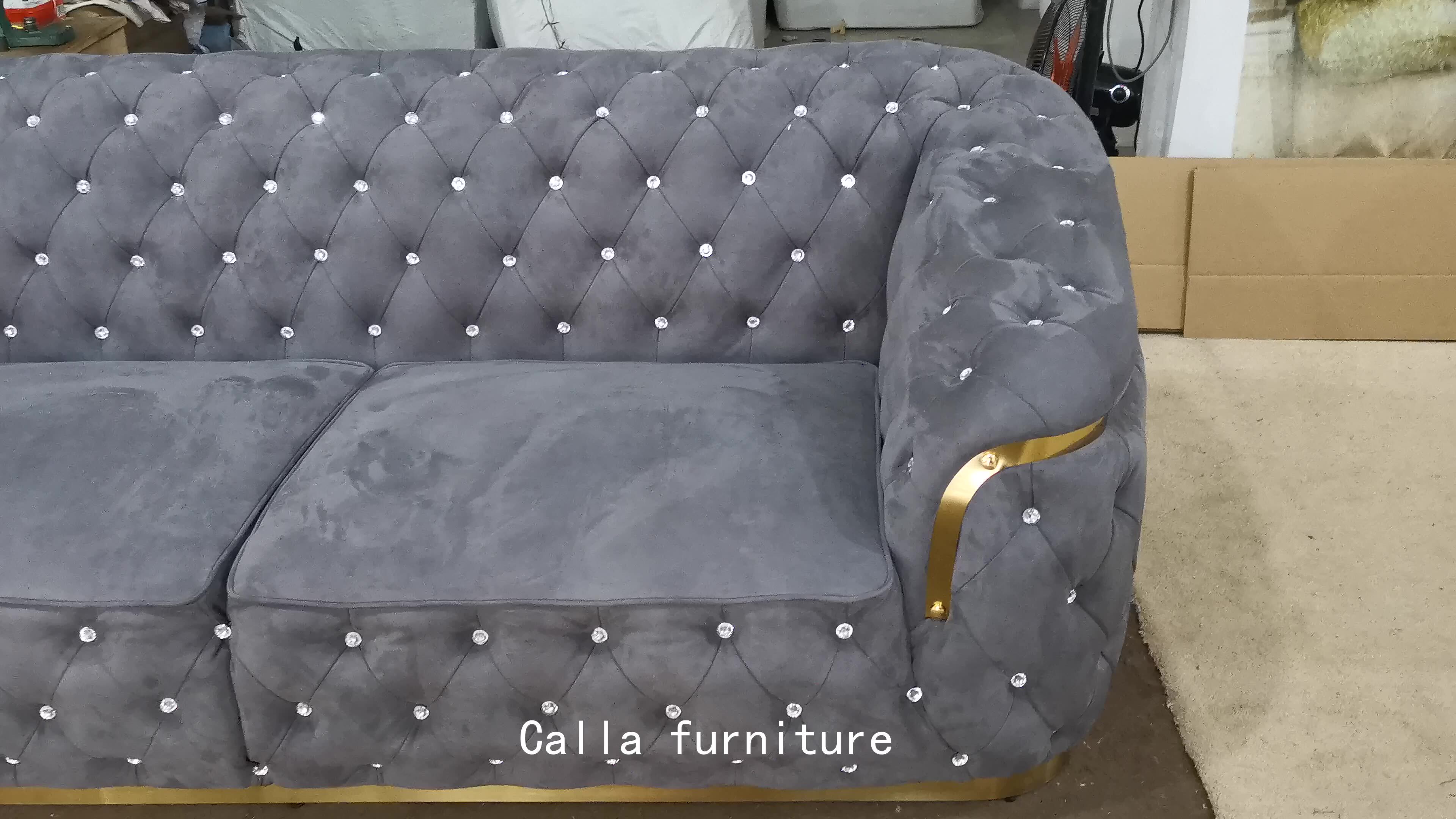 Luxury High End Velvet Chesterfield Lounge Sofa Modern New Design 3 Seat Large Velvet Sectional