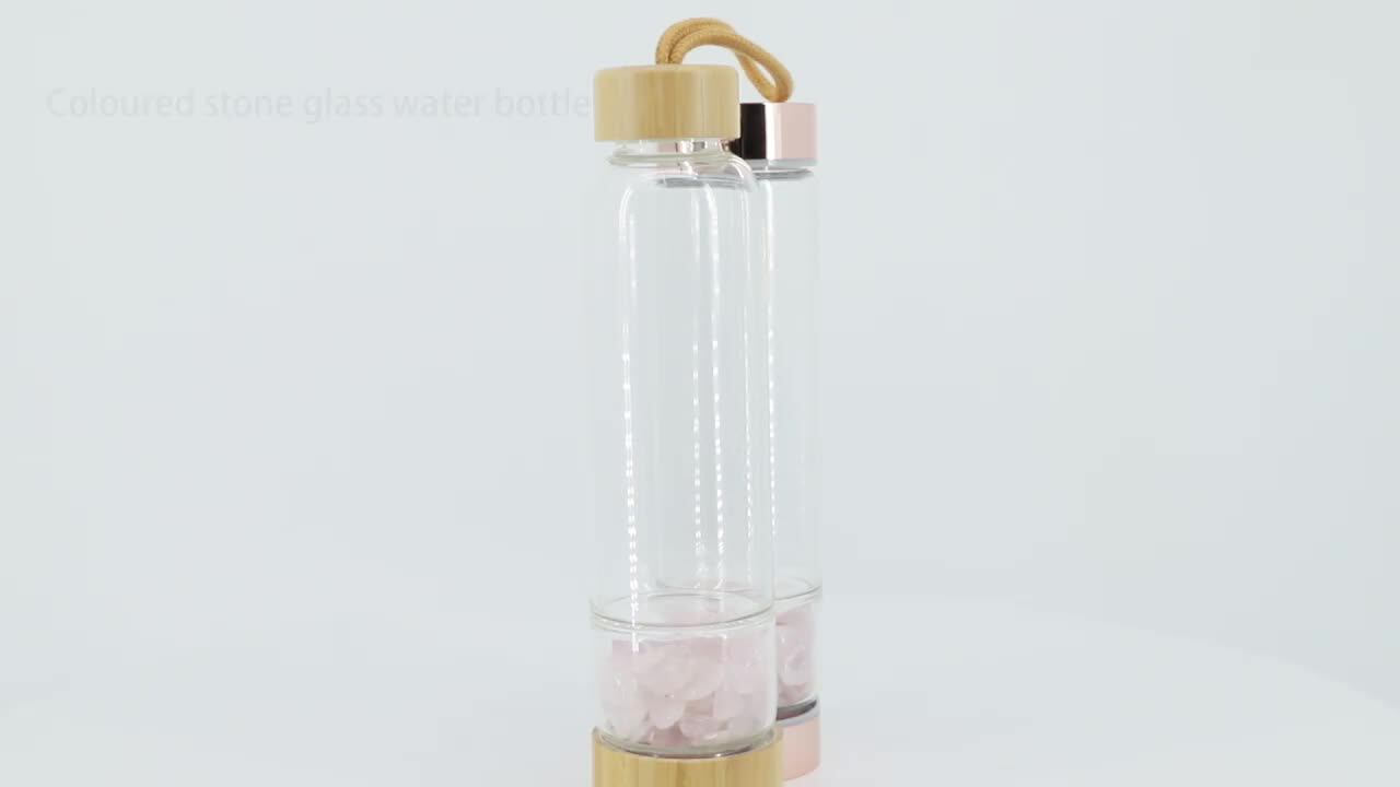 Crystal Infused Gem Water Bottle Wellness 500ml Glass Water Bottle