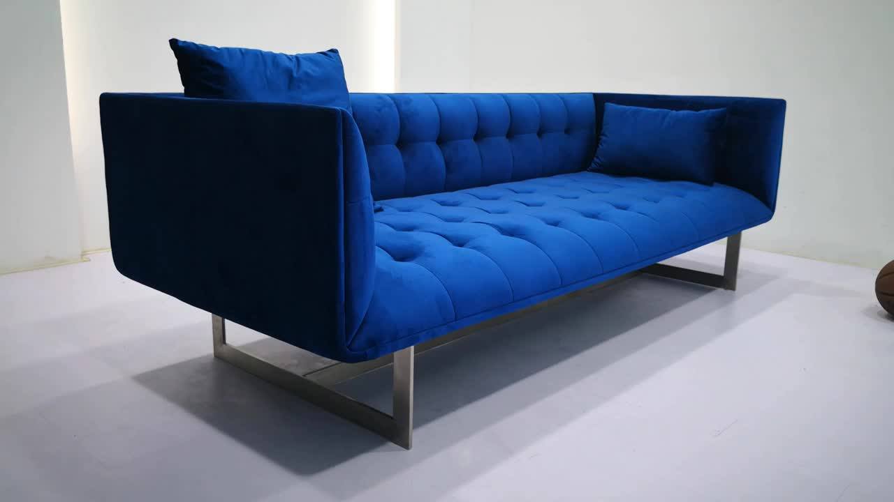 Upholstered Velvet Threeseat Tufted Edward Sofa / Velvet Fabric Sofa