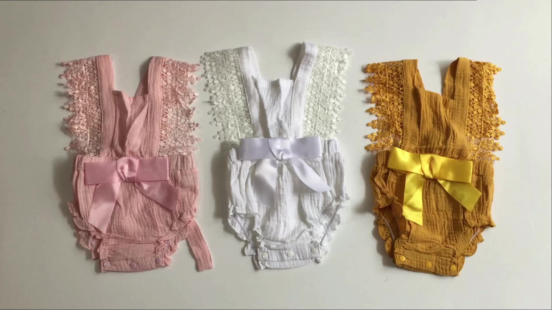 Double Gauze Cotton Toddler Sleeveless Lace Bow Baby Girl Clothes