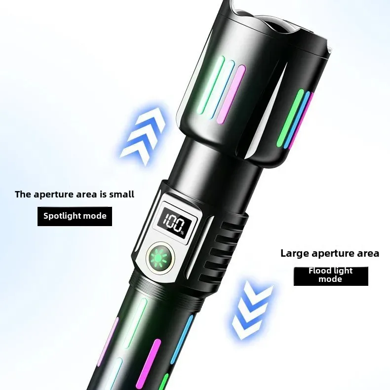 Flashlight Colorful Ultra-bright Light Rechargeable Outdoor Digital Display Portable White Laser Multi-function Long-range King Flashlight