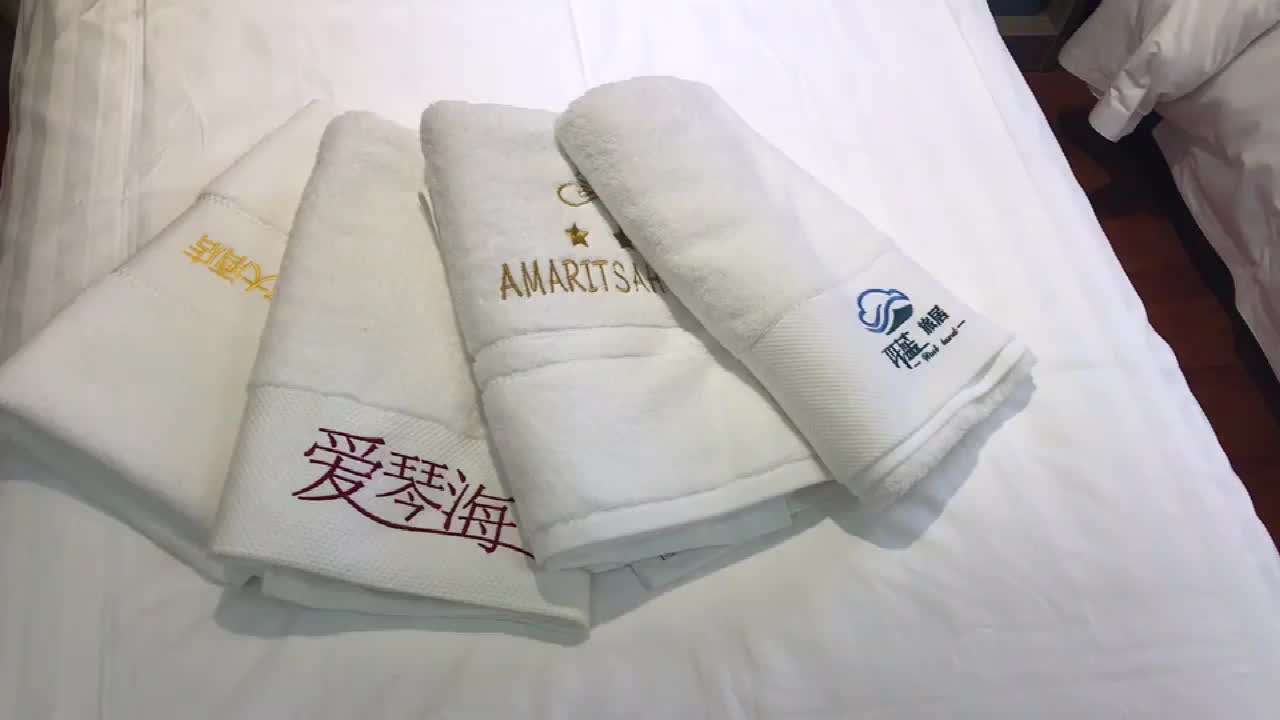 Customized Embroidery Bath Towels 100% Cotton 500gsm Luxury White Hotel