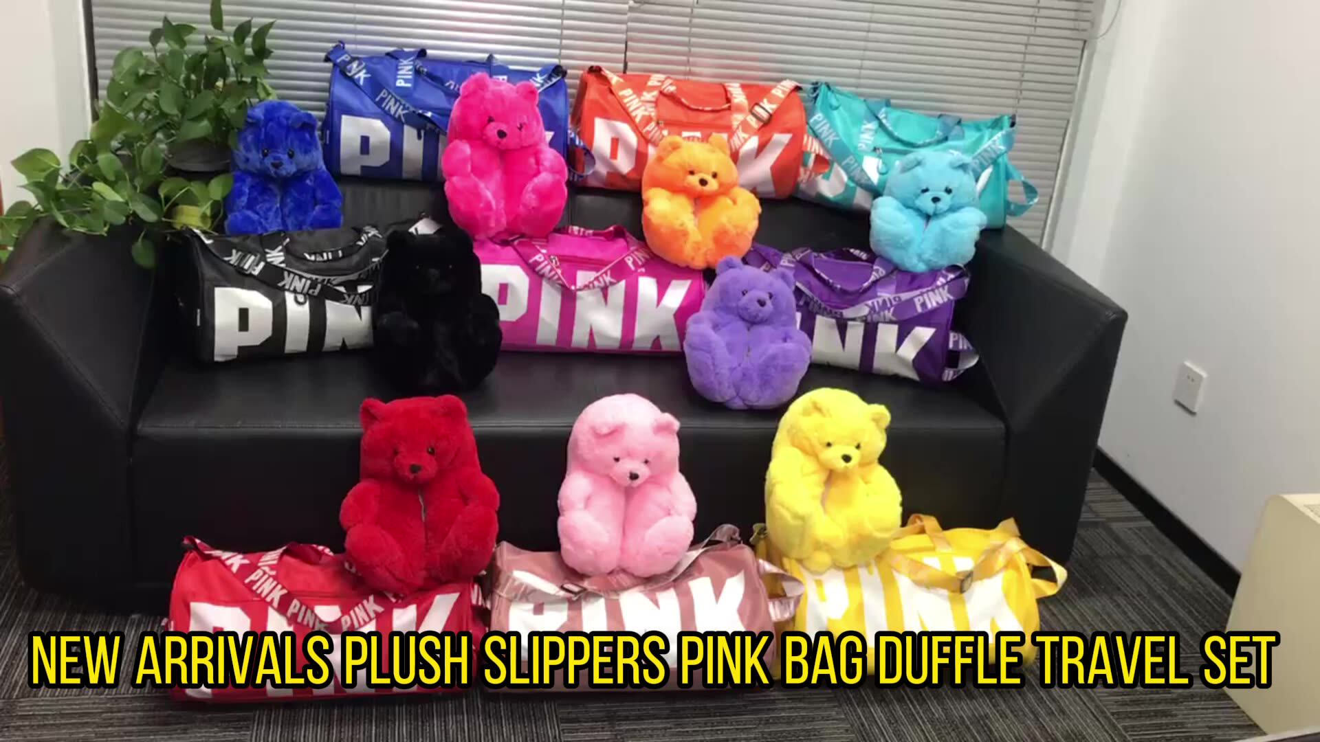 New Arrivals Plush Slippers Pink Bag Duffle Travel Set Spend The Night