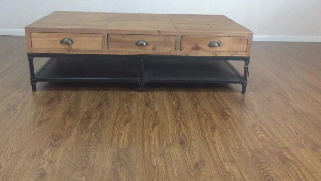 Industrial Loft Reclaimed Wood Rustic Iron Drawers Coffee Table Buy