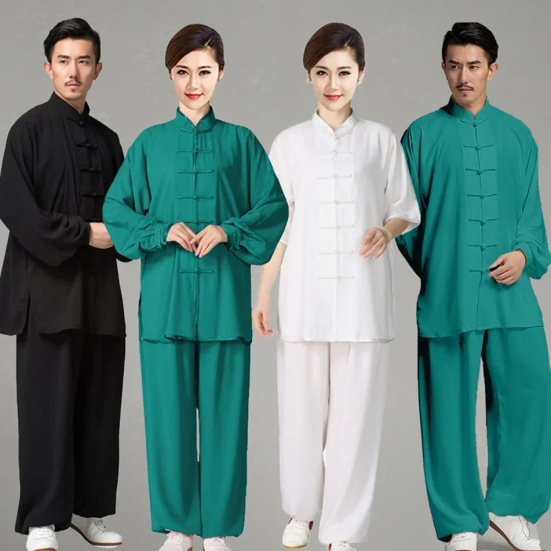 Tai Chi Suit Spring and Summer Middle-Aged and Elderly Short-Sleeved Suit Martial Arts Suit Competition Performance Morning Exercise Boxing Practice Thin Green