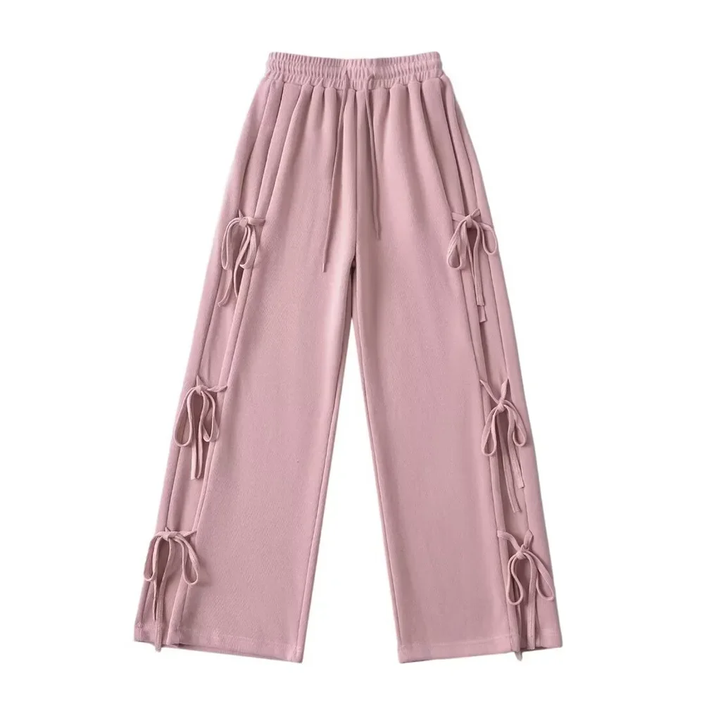 YPFF Trendy Women's Spice Girls Loose Wide Leg Casual Pants American-style Design Bow Lace-up Work Pants