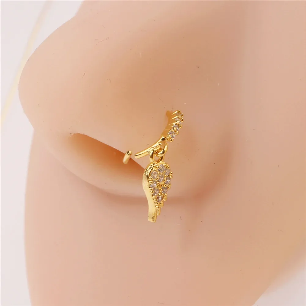 Cross-border Europe and the United States, Europe and the United States wind micro-inlaid zircon pendant nose ring creative feather nose nail men's and women's personality tide cool nose ring