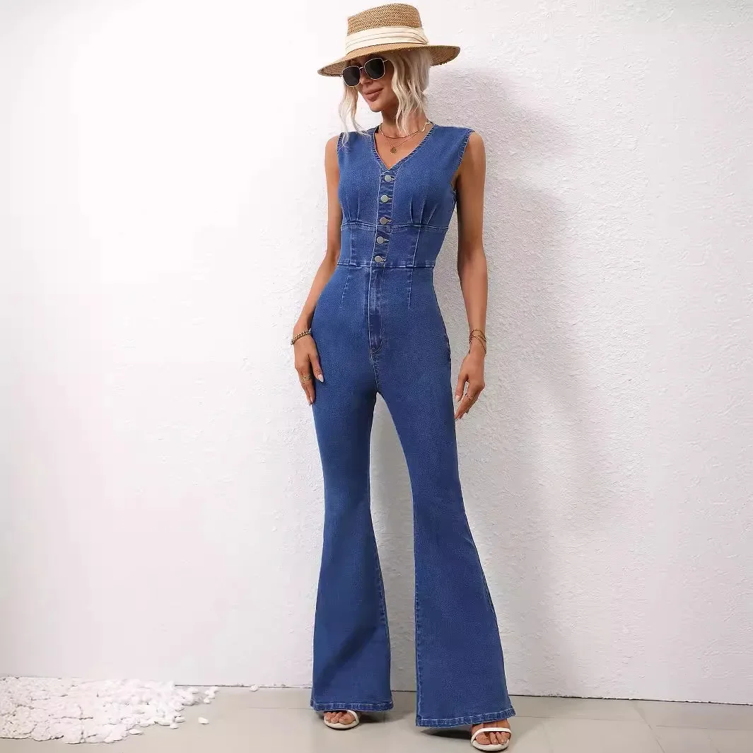 317#-3318# Amazon European and American Women's Fashion INS Casual Commuting Slimming Bodysuit Jeans