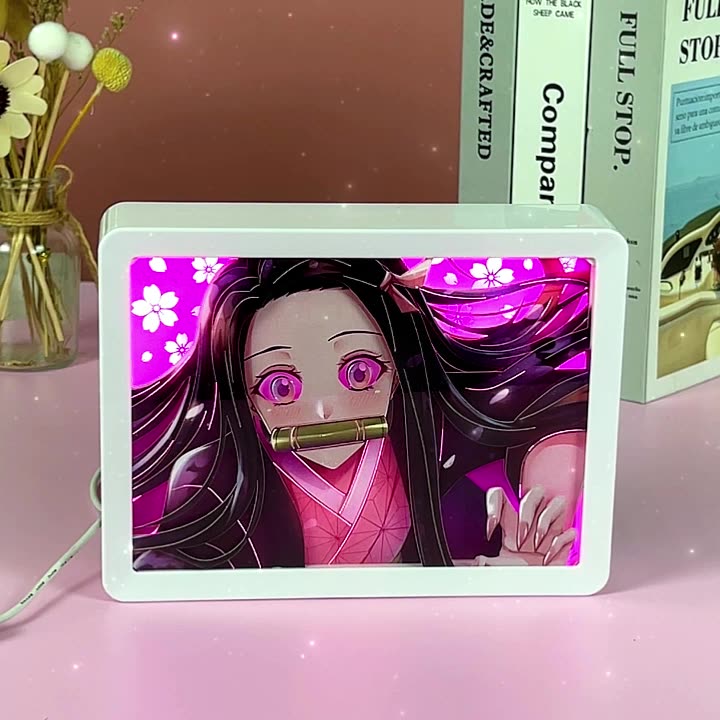 Nezuko Anime Character Laser Cut Paper Sheets Shadow Box Framed Led