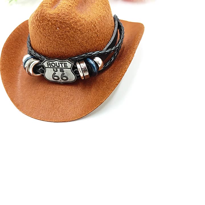 跨境亚马绅士牛仔帽逊迷你宠物帽生日派对帽蔚来汽车66号摆件帽子 - 咖啡色牛仔帽公路66号/L码