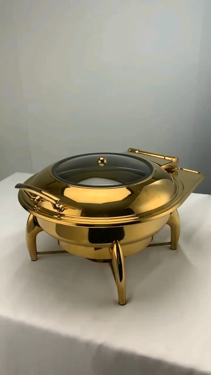 Luxury Buffet Equipment Stainless Steel Gold Chafer Chafing Dish Round