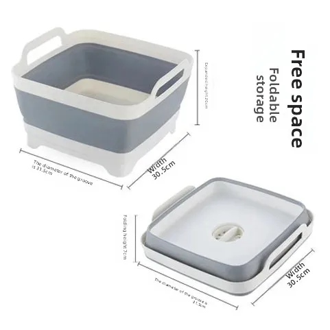 Cross-border Kitchen Sink Folding Square Vegetable Washing Basin Telescopic Draining Basket Portable Folding Basket Washing Fruit and Vegetable Storage Frame