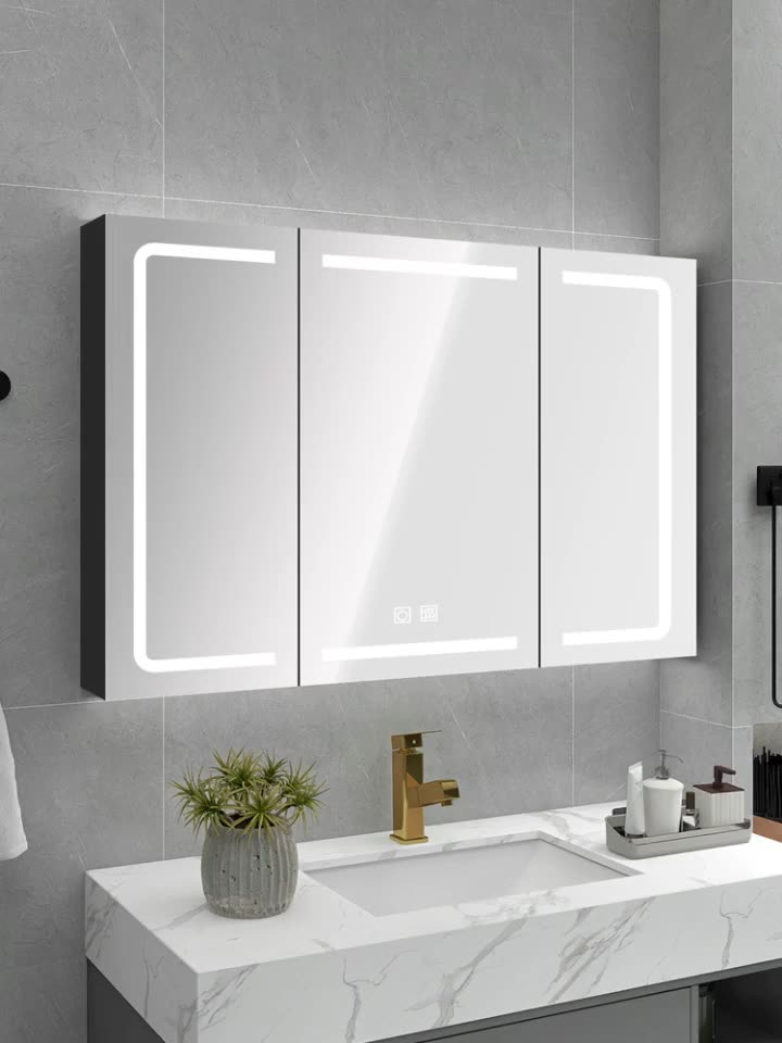 Germany TIKISS space aluminum smart bathroom mirror cabinet Separate wall-mounted powder room makeup mirror cabinet storage